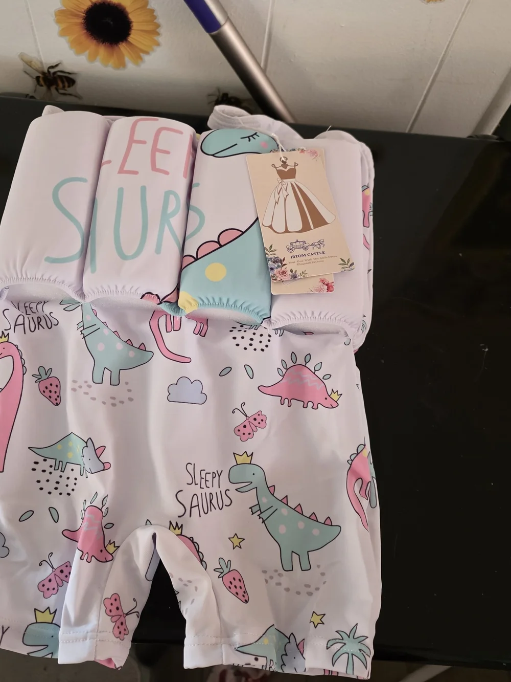 Kids Pink Dino One-Piece Swimsuit with Floatation Pads